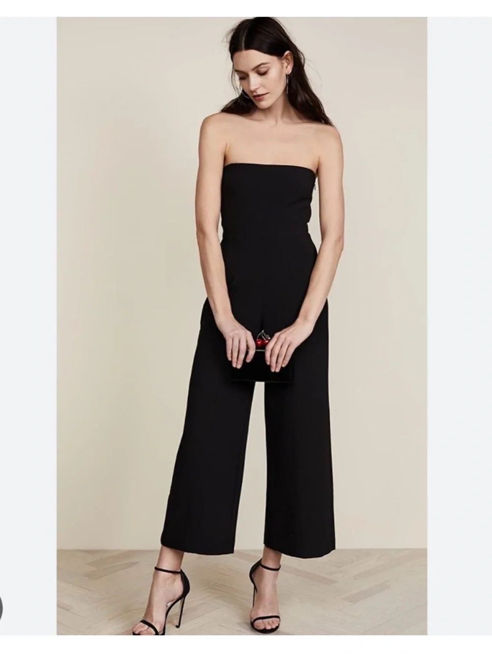 LIKELY Revolve Isla Black Jumpsuit Size 8 Wide Leg Cropped Strapless